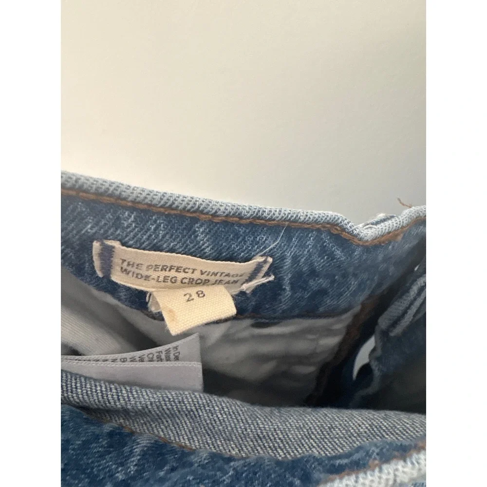 Madewell The Perfect Vintage Wide-Leg Crop Jean Medium Wash Blue Size 28